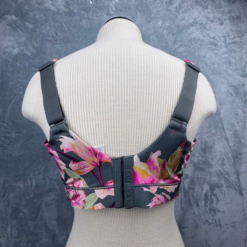 Cacique Womens 40D No-Wire Unlined Plunge Bra Floral Pink Gray Keyhole Cutout - Picture 4 of 12